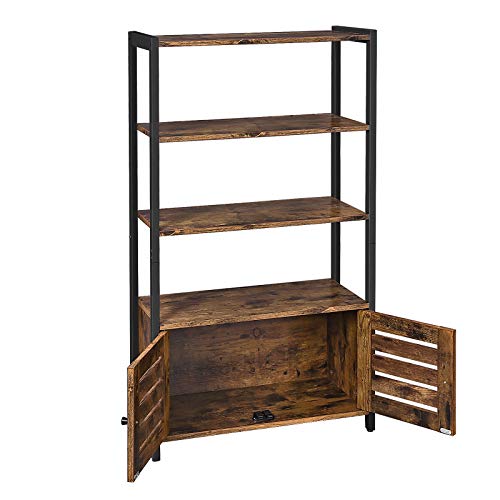 VASAGLE Armario Auxiliar de Almacenamiento Industrial, Armario de Pie, con 3 Estantes y Doble Puertas Persianas, Salón, Dormitorio, Vestíbulo, Cocina, 70 x 30 x 121,5 cm Marrón Rústico LSC75BX