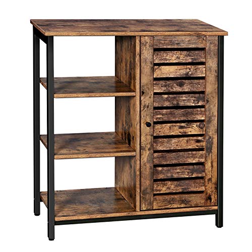 VASAGLE Armario de Almacenamiento, Gabinete de Almacenaje, 3 Estantes y 1 Compartimento con Puerta, Marco de Acero, para Cocina, Salón, Oficina, Estilo Industrial, Marrón Rústico y Negro LSC74BX