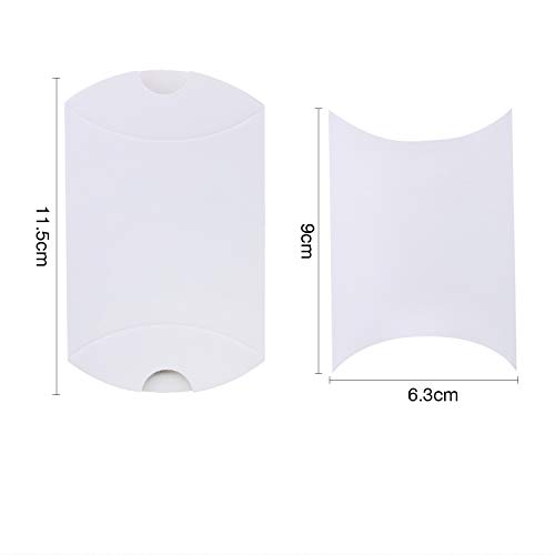 VEESUN Cajas de regalo pequeñas,120 pcs Cajas de Almohadas Marrones Favor de la boda Caja de Dulces de papel Kraft Bolsas de Regalo con Cuerda de Yute, para Cumpleaños Fiesta de Navidad, 6x9cm Blanco