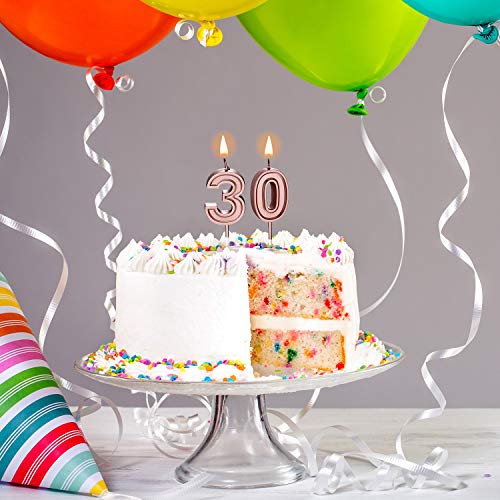 Velas de Cumpleaños 30 Velas de Numeros de Pastel Topper Decoración de Pastel de Feliz Cumpleaños para Cumpleaños Boda Aniversario Celebración, Oro Rosa