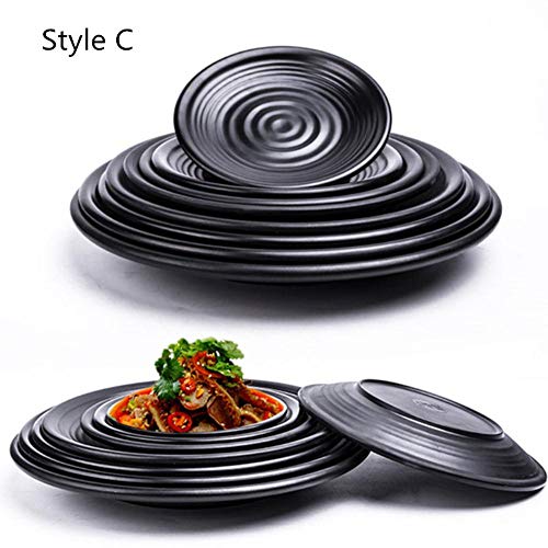 Venta caliente Plato de melamina Plato Negro redondo Sushi Espagueti Filete Ensalada Contenedor Olla caliente Tienda Cocina japonesa Barbacoa Cocina 1 PC, Estilo B, 6 pulgadas
