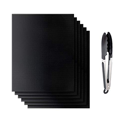 Ventvinal Set de 6 tapetes para Parrilla mágica BBQ 50X40CM Tapete de Parrilla de teflón para Parrilla de Gas y carbón 100% Libre de PFOA Antiadherente hasta 260 ° C / 500 ℉