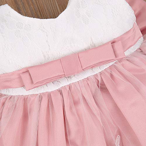 Vestido de Bautizo + Diadema Recién Nacido Bebés sin Mangas Verano Transpirable Traje de Ceremonia Boda para Niñas Vestido de Princesa Elegante con Lazos Cumpleaños （Rosa Viejo 0-3M）