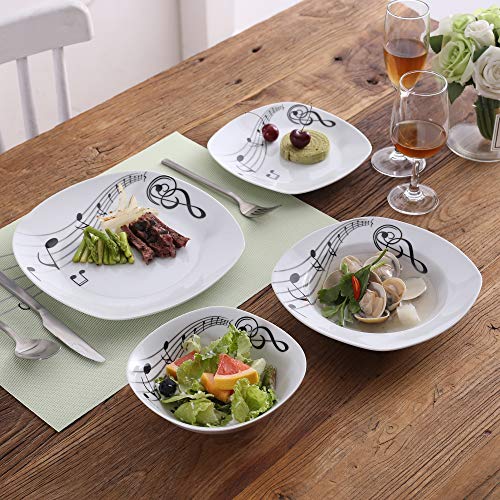 VEWEET Melody Juegos de Vajillas 24 Piezas de Porcelana con 6 Cuencos de Cereales, 6 Platos, 6 Platos de Postre y 6 Platos Hondos para 6 Personas