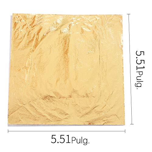 VGSEBA Pan de Oro de Imitación 200 hojas 14cm(5.5") para Lámina Dorada para Dibujos, Artesanías, Manualidades, Uñas, Muebles (Dorado y Plateado)