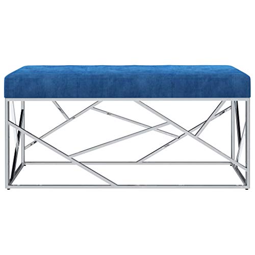vidaXL Banco de Acero Inoxidable y Terciopelo Azul 97cm Mobiliario Recibidor Almacenamiento Organizador Tapizado Terciopelo Diseño Moderno Elegante