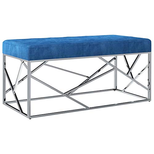 vidaXL Banco de Acero Inoxidable y Terciopelo Azul 97cm Mobiliario Recibidor Almacenamiento Organizador Tapizado Terciopelo Diseño Moderno Elegante