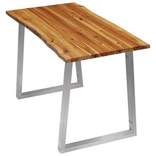 vidaXL Mesa de Comedor Madera de Acacia y Acero Inoxidable Casa Hogar Sala Cocina Decoración Bricolaje Diseño Estilo Muebles Mobiliario 120x65x75 cm