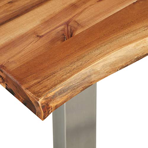vidaXL Mesa de Comedor Madera de Acacia y Acero Inoxidable Casa Hogar Sala Cocina Decoración Bricolaje Diseño Estilo Muebles Mobiliario 120x65x75 cm