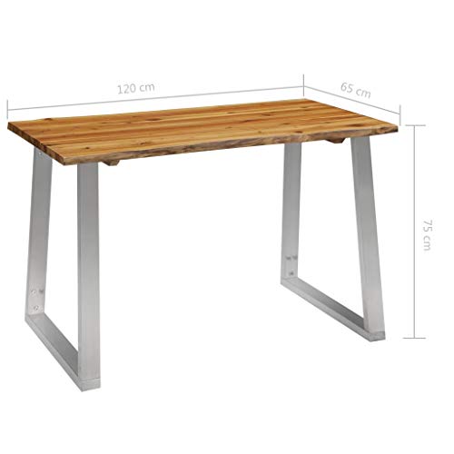 vidaXL Mesa de Comedor Madera de Acacia y Acero Inoxidable Casa Hogar Sala Cocina Decoración Bricolaje Diseño Estilo Muebles Mobiliario 120x65x75 cm