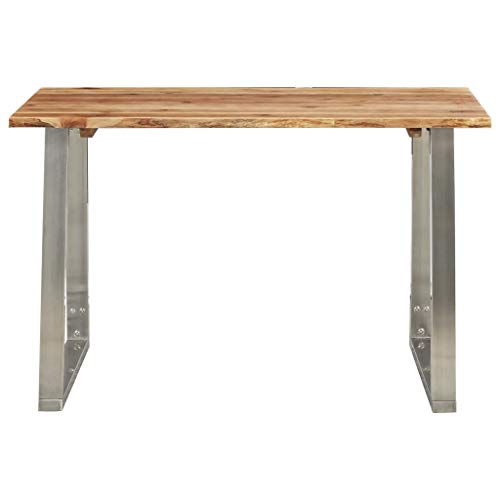 vidaXL Mesa de Comedor Madera de Acacia y Acero Inoxidable Casa Hogar Sala Cocina Decoración Bricolaje Diseño Estilo Muebles Mobiliario 120x65x75 cm
