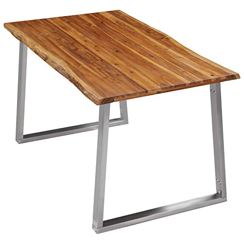 vidaXL Mesa de Comedor Madera de Acacia y Acero Inoxidable Casa Hogar Sala Cocina Decoración Bricolaje Diseño Estilo Muebles Mobiliario 140x80x75 cm