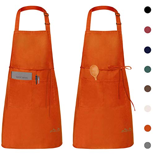 Viedouce 2 Piezas Delantales Impermeables Ajustables del Cocinero con Bolsillo Cocina Delantale para Mujeres Hombres,Delantal Chefs Cocina (Naranja)