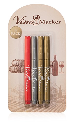 Vino Marcador de Copa de Vino - metálico Colores - Paquete de 4 - de Uso en Todos los de Cristal y de cerámica