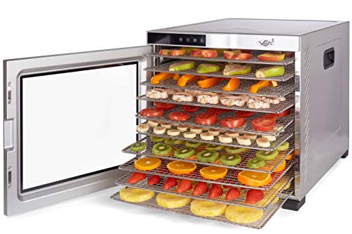 VITA5 Deshidratador Alimentos Acero Inoxidable • Temporizador 24 Horas • Temperatura: 35 a 75ºC + Extra: 1x Malla Fina y 1x Bandeja Antigoteo Nobel Pro (10 Bandejas)