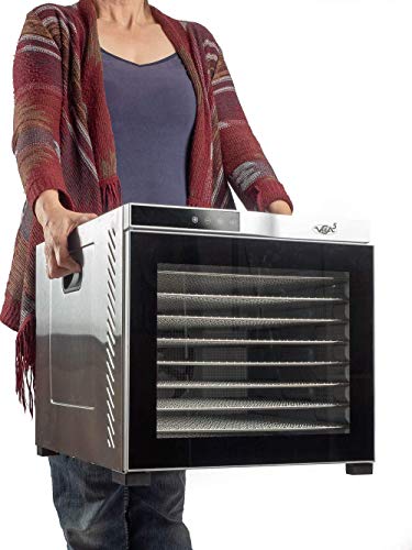 VITA5 Deshidratador Alimentos Acero Inoxidable • Temporizador 24 Horas • Temperatura: 35 a 75ºC + Extra: 1x Malla Fina y 1x Bandeja Antigoteo Nobel Pro (10 Bandejas)