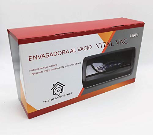 VITAL VAC Envasadora al Vacío Doméstica 5 Funciones 150W, Compartimento para Rollo, Cortador Incorporado, Muy Silenciosa, Presión de Vacío -0,85 Bar, Incuye 1 Rollo 28cm x 300cm Gratis