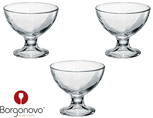 Vitrina de Borgonovo - 3 piezas - Copa de cristal para helado y postre, diámetro 13 cm