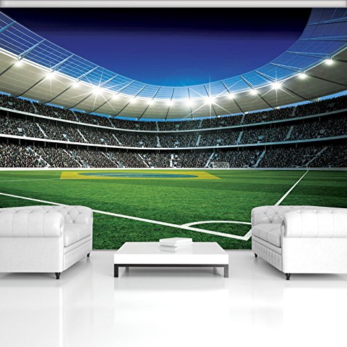 wallarena | papel pintado mural de papel para pared (130 g/m² Papel | fútbol | | 20101 _ ve-aw | soportes esquina campo verde campo de fútbol, Green,white,blue, VEXXL (312cm. x 219cm.)