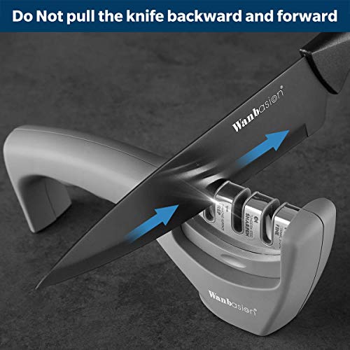 Wanbasion Gris Afilador de Cuchillos Manual de 3 Etapas, Afilador de Cuchillos de Cocina Profesional Diamante, Afilador de Cuchillos de Cocina Ceramica Dentados Inoxidable