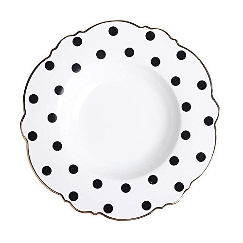 wangmingzhuanmai Plato de cerámica Rosado Phnom Penh Plaka Vajilla Plana y Saludable, Lunares Negros, 9"Plato Hondo