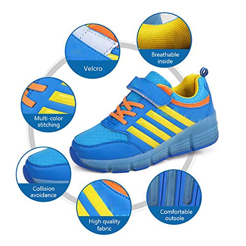 WANGT Zapatos de Roller,Automática de Skate Zapatillas,Led Luces Rueda única retráctil Running Zapatillas,Usado para Niños Niña Deportes de Exterior Gimnasia,Azul,40