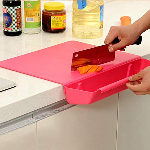 Warmwin Tabla de Cortar con Almacenamiento de Verduras Tabla de Cortar de plástico Cocina casera Antideslizante Fruta amasar Panel-Australia_Rose Rojo