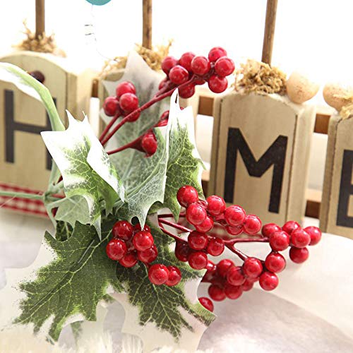 WARMWORD Flores Simulación de Flores Decorativas Artificiales Una Sola Rama Baya Fruta roja Navidad Fruta de Acebo Frijol de Acacia Fruto de Rama Alta Decoración de florero