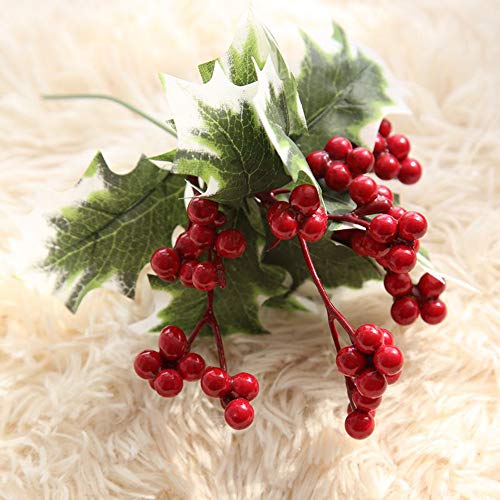 WARMWORD Flores Simulación de Flores Decorativas Artificiales Una Sola Rama Baya Fruta roja Navidad Fruta de Acebo Frijol de Acacia Fruto de Rama Alta Decoración de florero