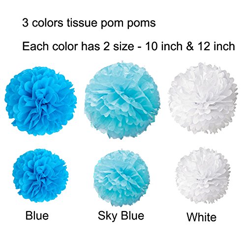 Wartoon 43 Pcs Papel Pom Poms Flores Tissue Globo Tassel Garland Polka Dot Kit de Guirnalda de Papel para Las Decoraciones del Banquete de Boda de Cumpleaños - Azul y Blanco