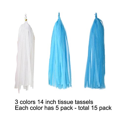 Wartoon 43 Pcs Papel Pom Poms Flores Tissue Globo Tassel Garland Polka Dot Kit de Guirnalda de Papel para Las Decoraciones del Banquete de Boda de Cumpleaños - Azul y Blanco