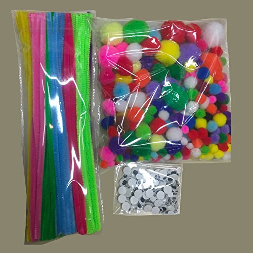Wartoon - pompones y bastoncillos de chenilla, ojos artificiales, adhesivos y móviles, adornos para manualidades, 500 unidades