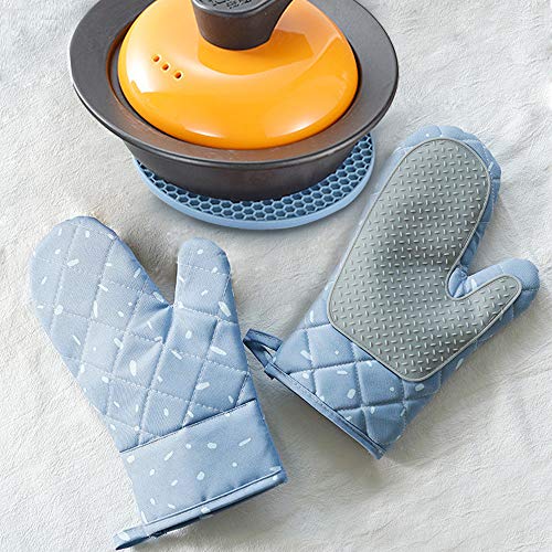 Warxin Guantes de Horno, Guantes de Cocina Resistentes al Calor y Juego de Mantel Individual, Diseño Antideslizante de Silicona, Adecuado para Cocinar, Hornear, Asar a la Parrilla