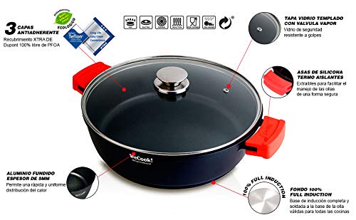 WECOOK Ecostone Cazuela Baja, Acero Inoxidable, Negro, 28cm