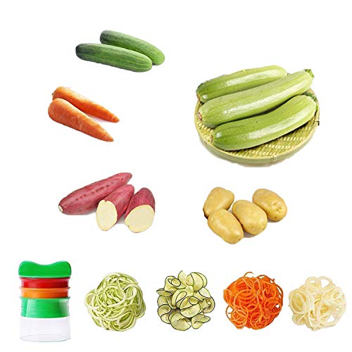 WELLXUNK Cortador de Verduras Cortador en Espiral Rallador de Verduras Mano con 3 Cuchillas para Zanahoria, Pepino, Papa, Calabaza, Calabacín
