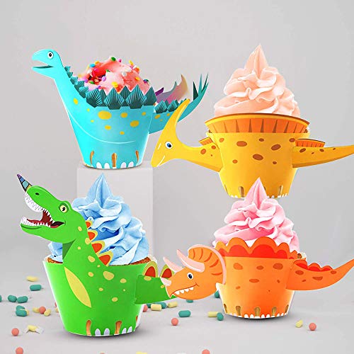 WELLXUNK® Dinosaurio Cupcake, Dinosaurio Decoración para Cupcakes, Dinosaurio Cupcake Decoración Suministros, para Niños Infantiles Fiestas de Cumpleaños Decoración Suministros (24 piezas)