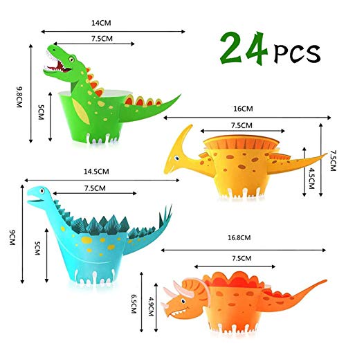 WELLXUNK® Dinosaurio Cupcake, Dinosaurio Decoración para Cupcakes, Dinosaurio Cupcake Decoración Suministros, para Niños Infantiles Fiestas de Cumpleaños Decoración Suministros (24 piezas)