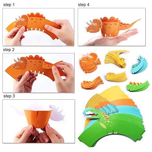 WELLXUNK® Dinosaurio Cupcake, Dinosaurio Decoración para Cupcakes, Dinosaurio Cupcake Decoración Suministros, para Niños Infantiles Fiestas de Cumpleaños Decoración Suministros (24 piezas)