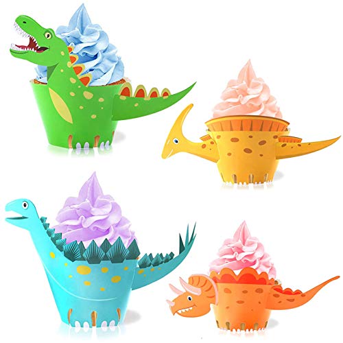WELLXUNK® Dinosaurio Cupcake, Dinosaurio Decoración para Cupcakes, Dinosaurio Cupcake Decoración Suministros, para Niños Infantiles Fiestas de Cumpleaños Decoración Suministros (24 piezas)