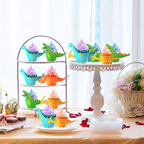WELLXUNK® Dinosaurio Cupcake, Dinosaurio Decoración para Cupcakes, Dinosaurio Cupcake Decoración Suministros, para Niños Infantiles Fiestas de Cumpleaños Decoración Suministros (24 piezas)