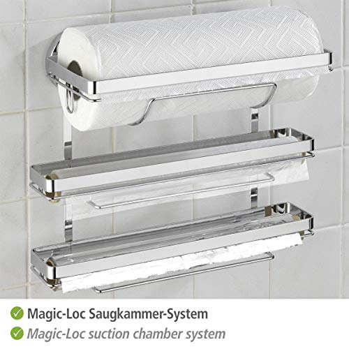 Wenko Magic-Loc Portarrollos de Cocina Trio, Metal, Plata Brillante, 16x33x32 cm