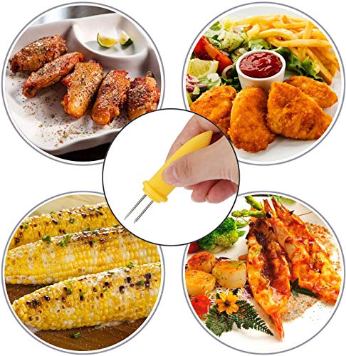 Wenxiaw Maiz Accesorios Barbacoa Tenedor de Fruta Pinchos para Mazorcas de Maíz Apto para Caliente Perro Tenedores de Carne Cocina Barbacoa Accesorios Cocina Fiesta, Amarillo (30 Unidades)