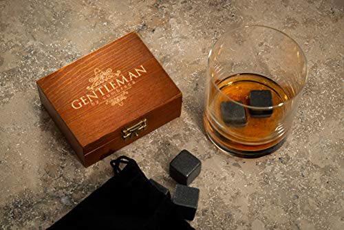 Whisky Stones Piedras para el Whisky, Set de regalo de 9 cubos de hielo de granito para enfriar su whisky, vino y otras bebidas; Caja de madera + Bolsa de terciopelo