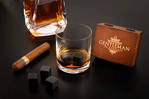 Whisky Stones Piedras para el Whisky, Set de regalo de 9 cubos de hielo de granito para enfriar su whisky, vino y otras bebidas; Caja de madera + Bolsa de terciopelo
