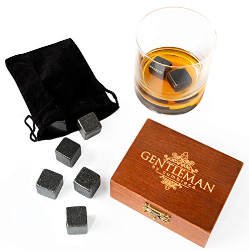 Whisky Stones Piedras para el Whisky, Set de regalo de 9 cubos de hielo de granito para enfriar su whisky, vino y otras bebidas; Caja de madera + Bolsa de terciopelo