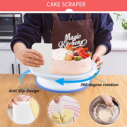 WisFox Cake Turntable, Torta Giratoria, Decoración de Pasteles 24 Boquillas Torta giratoria, 2 Piezas Espátula de formación de Hielo, Bolso de pastelería, Sirope de Torta, Cortador, Flor Levantador