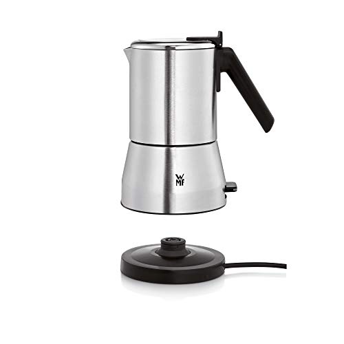 WMF Küchenminis Edition - Cafetera italiana (400 W, eléctrica, para 2 o 4 tazas, ahorra espacio, cromargan) mate/plata
