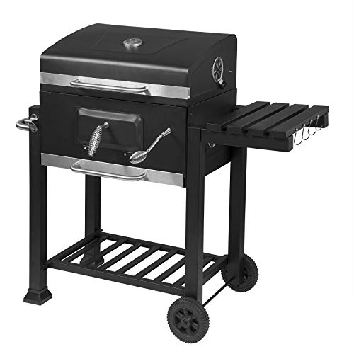 WOLTU Barbacoa de Carbón Portátil Barbacoas de Exterior Ajustable en Altura Parrilla con Ruedas para BBQ, Jardín, Camping 113x45.5x100 cm Negro CPZ8135sz