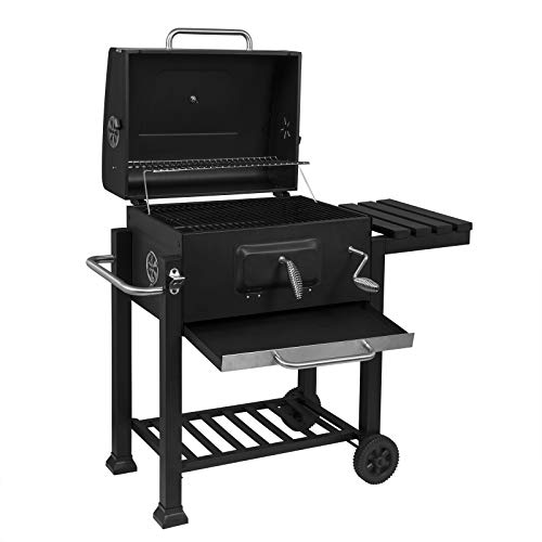 WOLTU Barbacoa de Carbón Portátil Barbacoas de Exterior Ajustable en Altura Parrilla con Ruedas para BBQ, Jardín, Camping 113x45.5x100 cm Negro CPZ8135sz