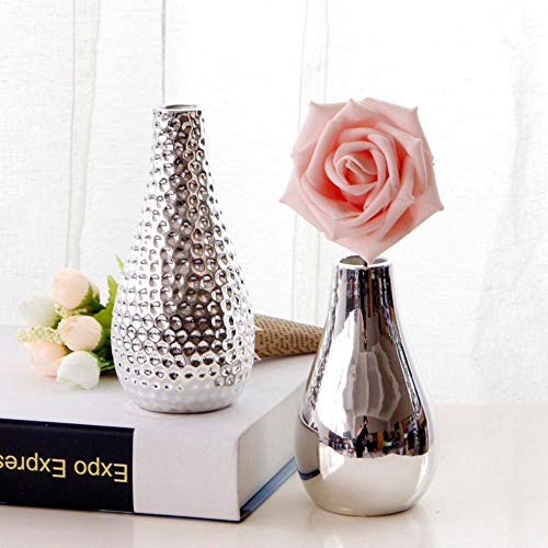 WOOAI Floreros nórdicos Sobremesa Pequeño Florero de cerámica de Plata Dorada Sala de Estar Adornos Minimalistas Boda Decoración del hogar, Plata B
